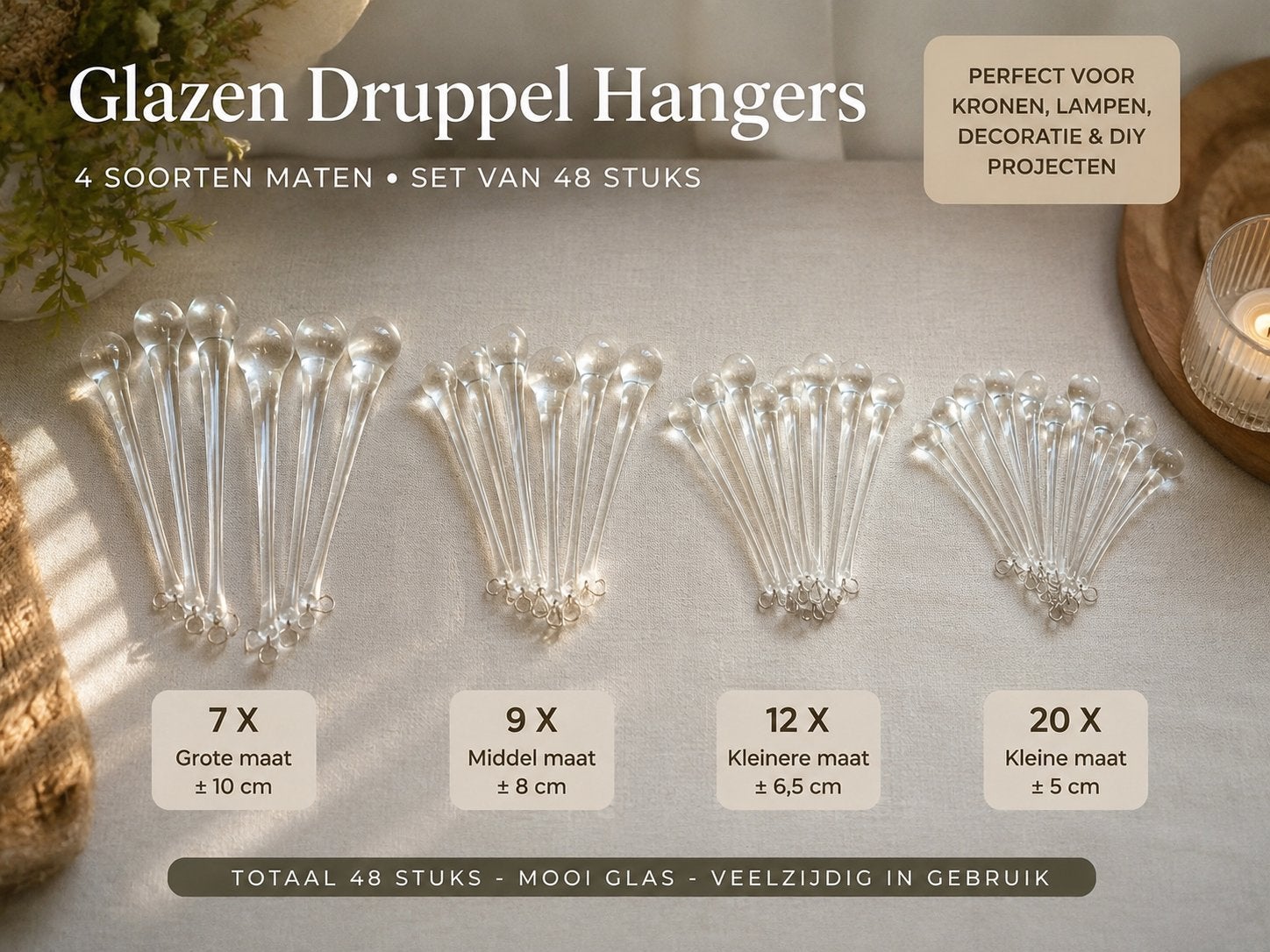 Glazen Druppel Hangers - 48 Stuks in 4 Maten, Overige thema's, Nieuw, Ophalen of Verzenden, Overige merken