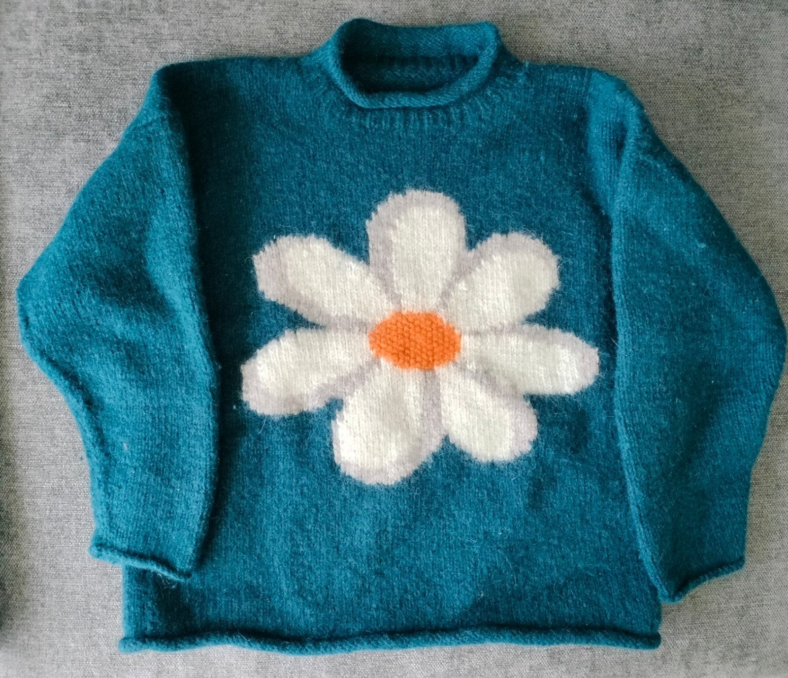 Vintage 90s -Daisy Wollen Trui – Handgebreid – Unisex 100% w, Kleding | Dames, Ophalen, Gedragen
