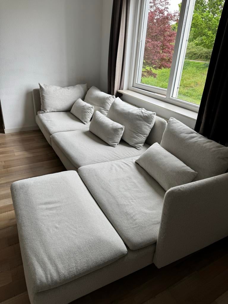 Grote familiebank met chaise longue - beschadigd door katten, Ophalen, Gebruikt, Stof
