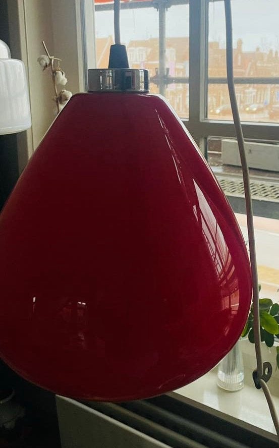 Vintage glazen hanglamp rood – Italiaans design jaren 70, Huis en Inrichting, Ophalen, Zo goed als nieuw, Glas