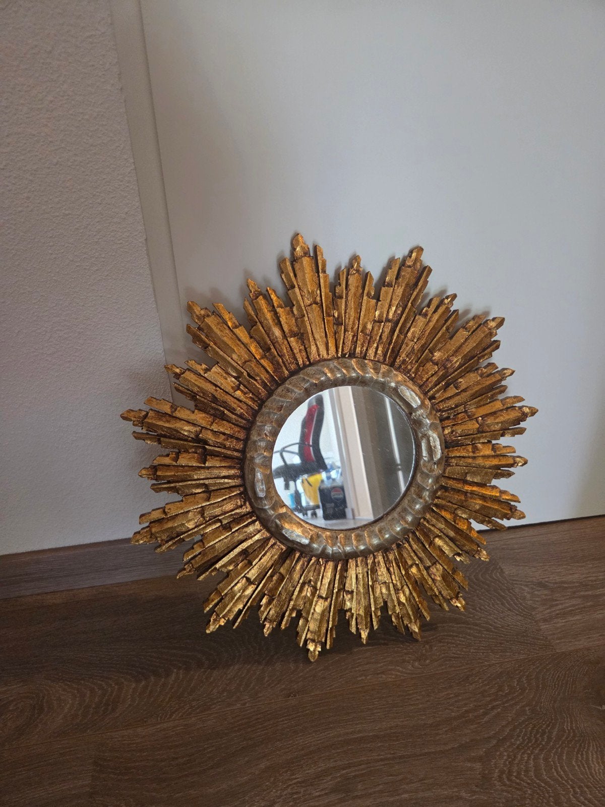 Vintage houten zonnespiegel – Sunburst Mid Century, Huis en Inrichting, Woonaccessoires | Spiegels, Ophalen, Minder dan 50 cm