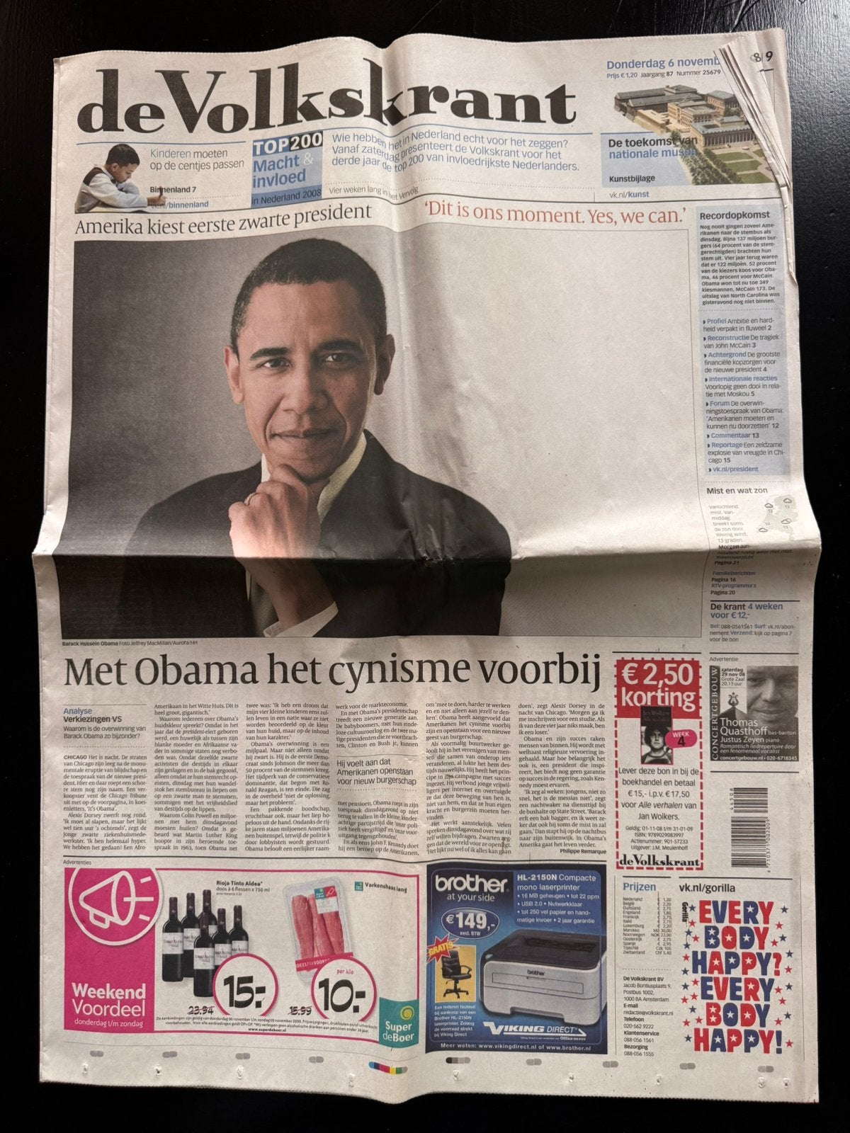Historische krant Barack Obama president, Boeken, Ophalen of Verzenden, Krant