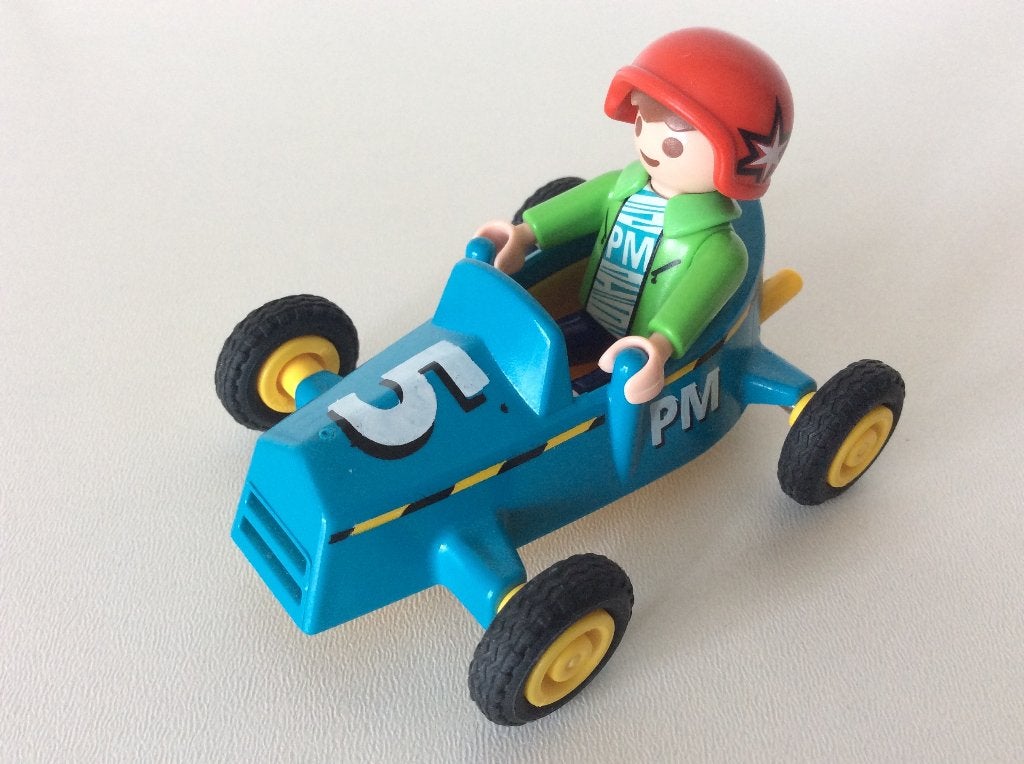 Playmobil 5382 kind met skelter, race auto, Ophalen of Verzenden, Gebruikt, Complete set