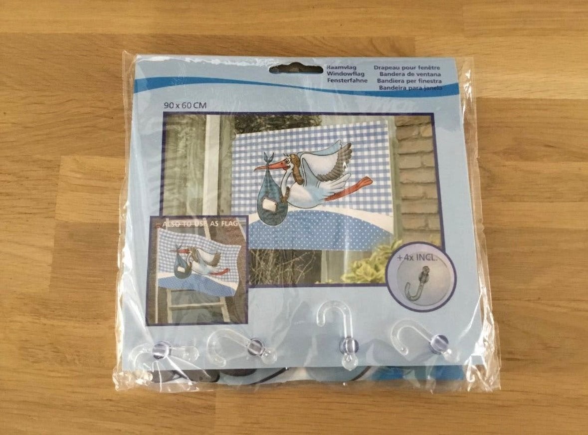 Gevelvlag / raamvlag ooievaar blauw | geboorte jongen, Ophalen of Verzenden, Nieuw, Versiering, Geboorte of Huwelijk