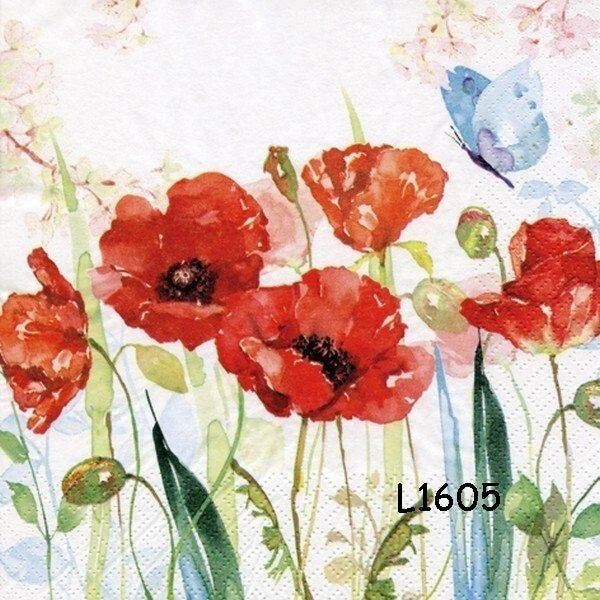 Servetten decoupage/bullet journal - klaprozen L1605, Verzenden, Nieuw