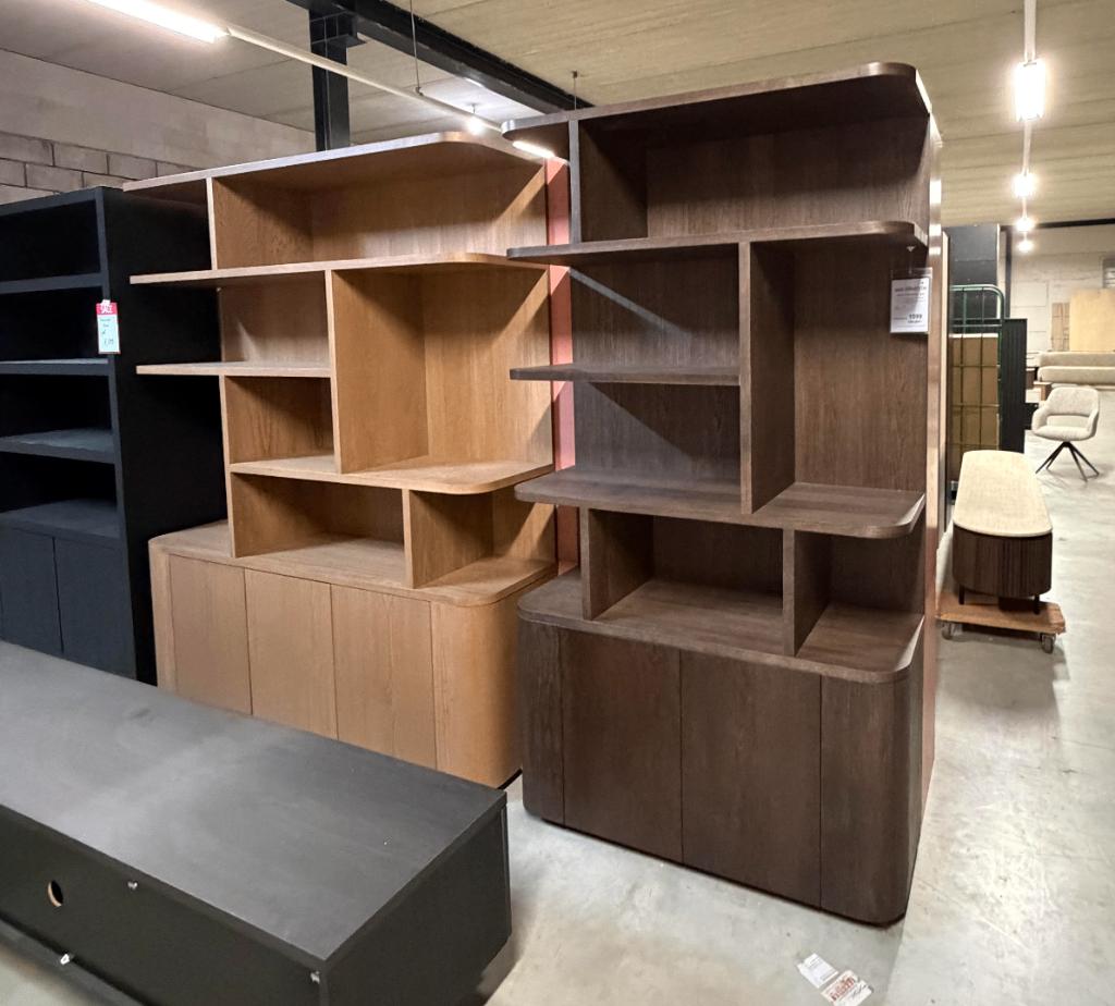vakkenkast japandi stijl taupe bruin 120 of 180x220cm, Huis en Inrichting, Kasten | Boekenkasten, Met plank(en), Eikenhout, Zo goed als nieuw
