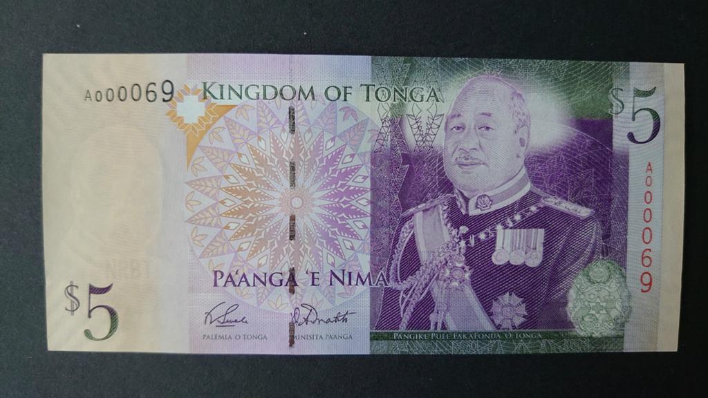 ** Tonga 5 pa'anga 2009 UNC p39a low number!  **, Ophalen of Verzenden, Los biljet