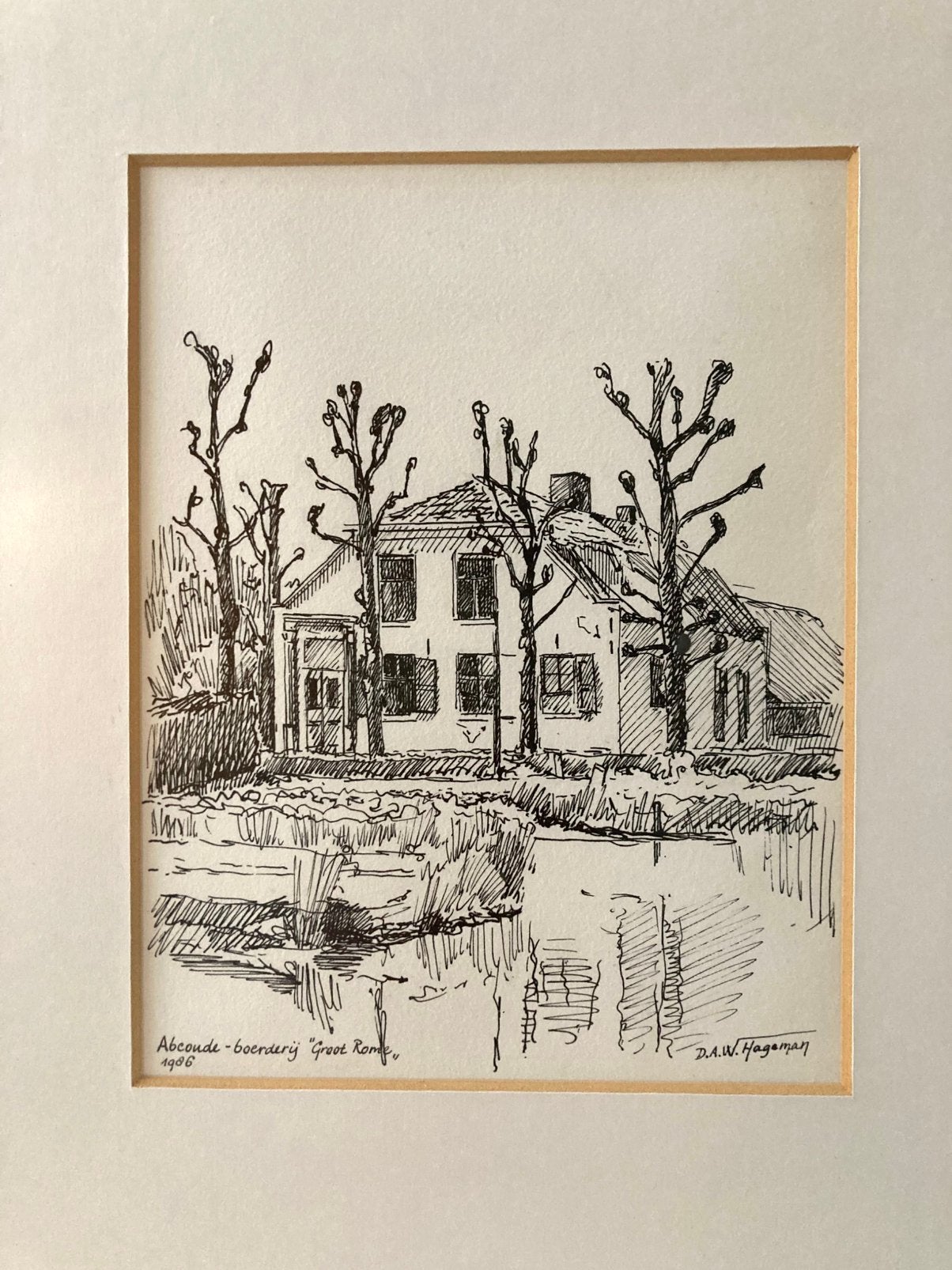 Pentekening Abcoude boerderij Groot Rome, Antiek en Kunst, Kunst | Tekeningen en Foto's, Ophalen