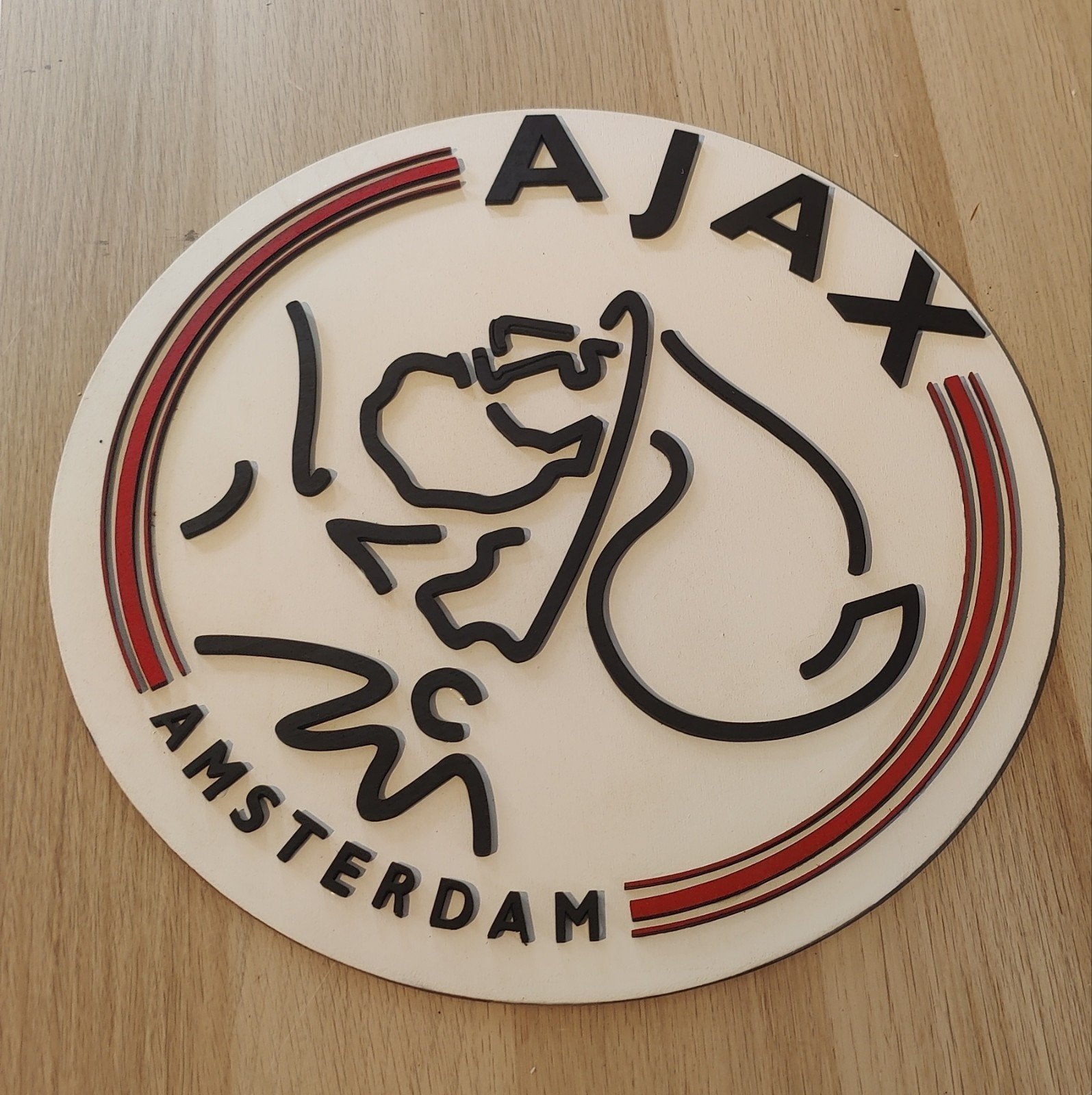 Ajax Amsterdam Logo Hout 3D – 38 cm – Wanddecoratie, Verzenden, Nieuw, Ajax, Overige typen