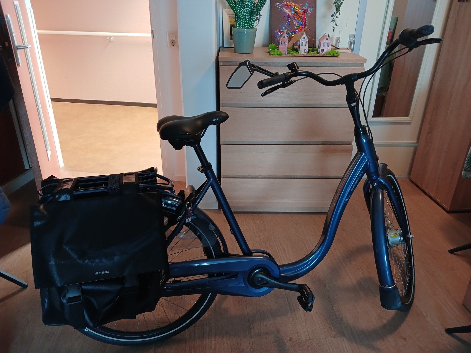 Batavus Entree Dli51 - Blauwe fiets met spiegel en fietstas, Ophalen, Velgrem, Batavus, 50 tot 53 cm