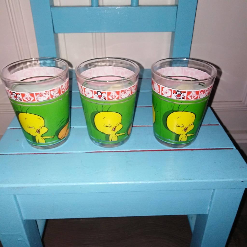 Looney Tunes tweety limonadeglaasjes 3 stuks, Huis en Inrichting, Ophalen, Glas of Glazen, Gebruikt, Glas