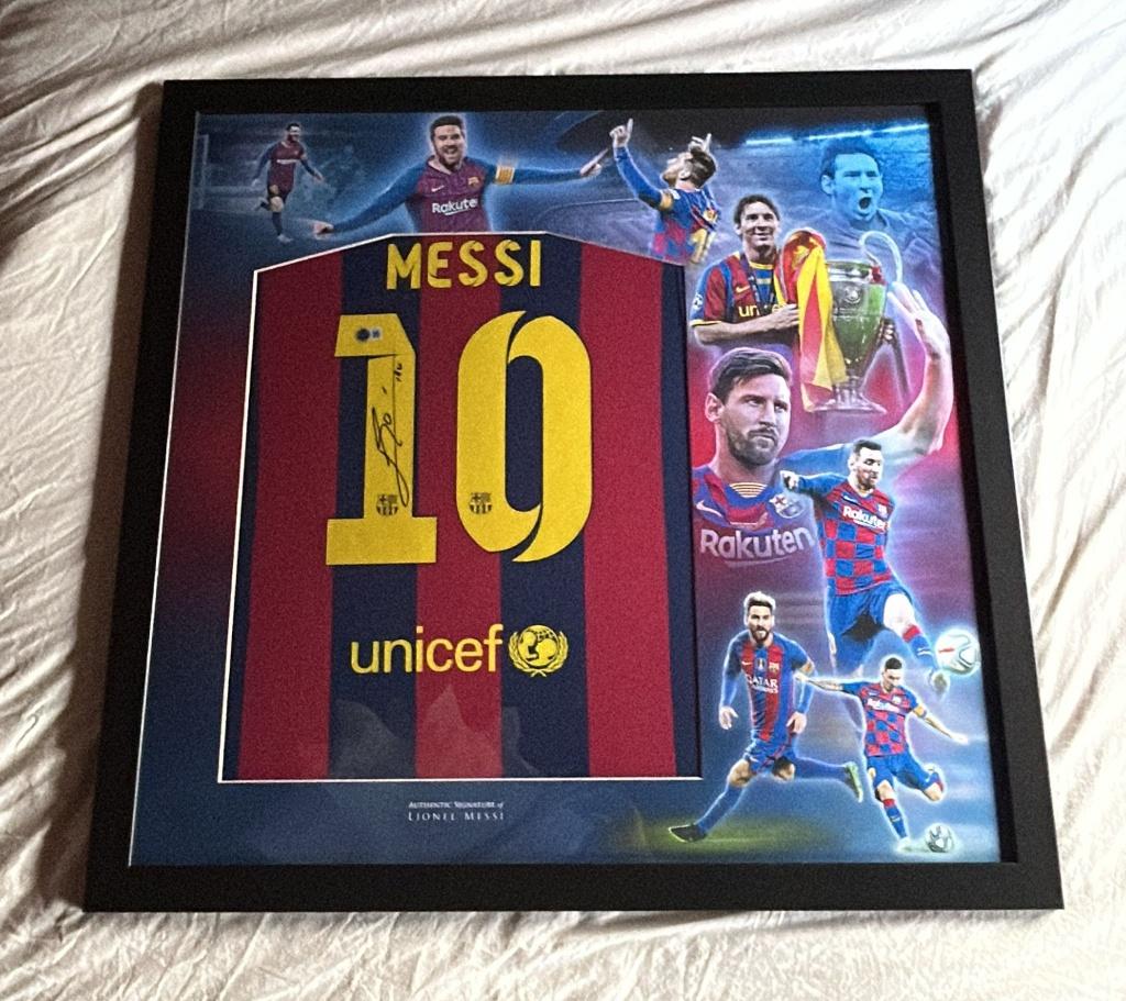 Handgesigneerd Lionel Messi Barcelona Shirt – Ingelijst, COA, Maat L, Ophalen of Verzenden, Nieuw, Shirt