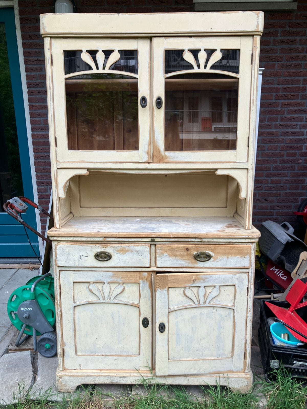Vintage landelijke keukenkast, Ophalen, Met plank(en), 50 tot 100 cm, 150 tot 200 cm