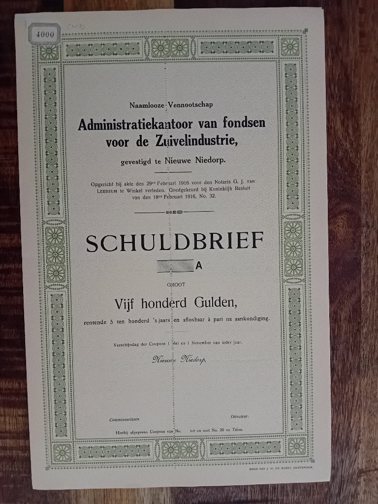 Administratiekantoor Fondsen Zuivelindustrie  Nieuwe Niedorp, Ophalen of Verzenden, Voor 1920, Overige typen