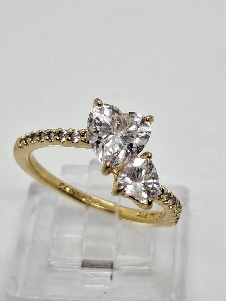 Pandora Dubbele Hart Ring - Goud Verguld Zilver - Maat 54, Ophalen of Verzenden, Zo goed als nieuw, 17 tot 18, Met edelsteen