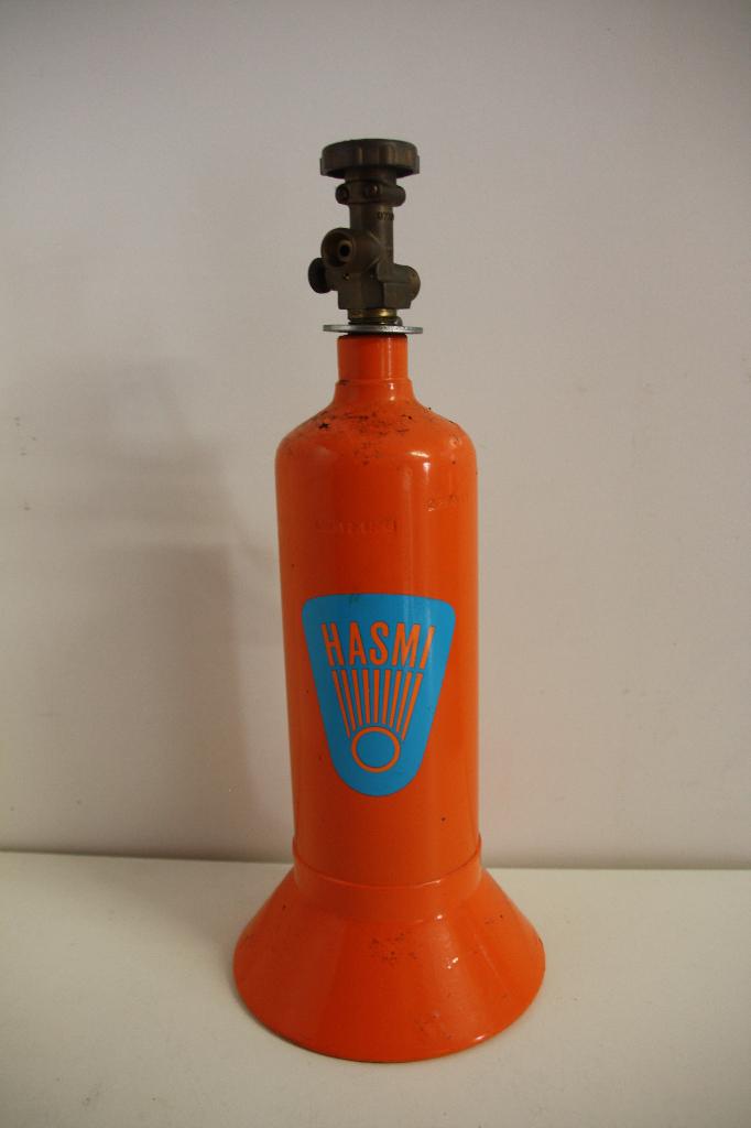 Gasfles Hasmi met ophanghaak en drukventiel., Ophalen of Verzenden
