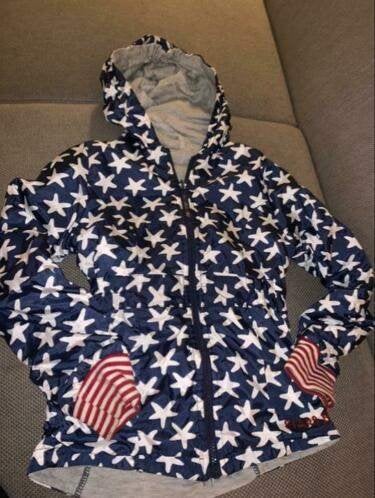 Tom du jas tussenjas 140 146 blauw wit sterren reversible, Kinderen en Baby's, Verzenden, Gebruikt, Meisje, Jas