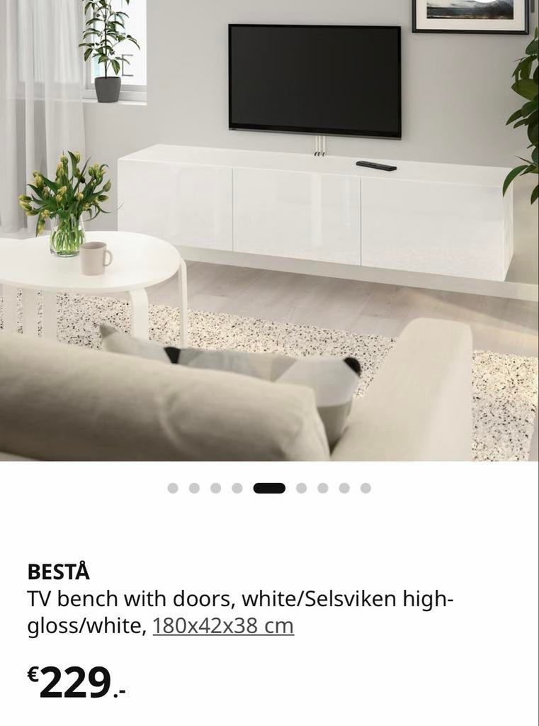 Ikea BESTA tv meubel 6 kastjes (2 units) hoogglans wit, Ophalen, Kunststof, 150 tot 200 cm, Zo goed als nieuw