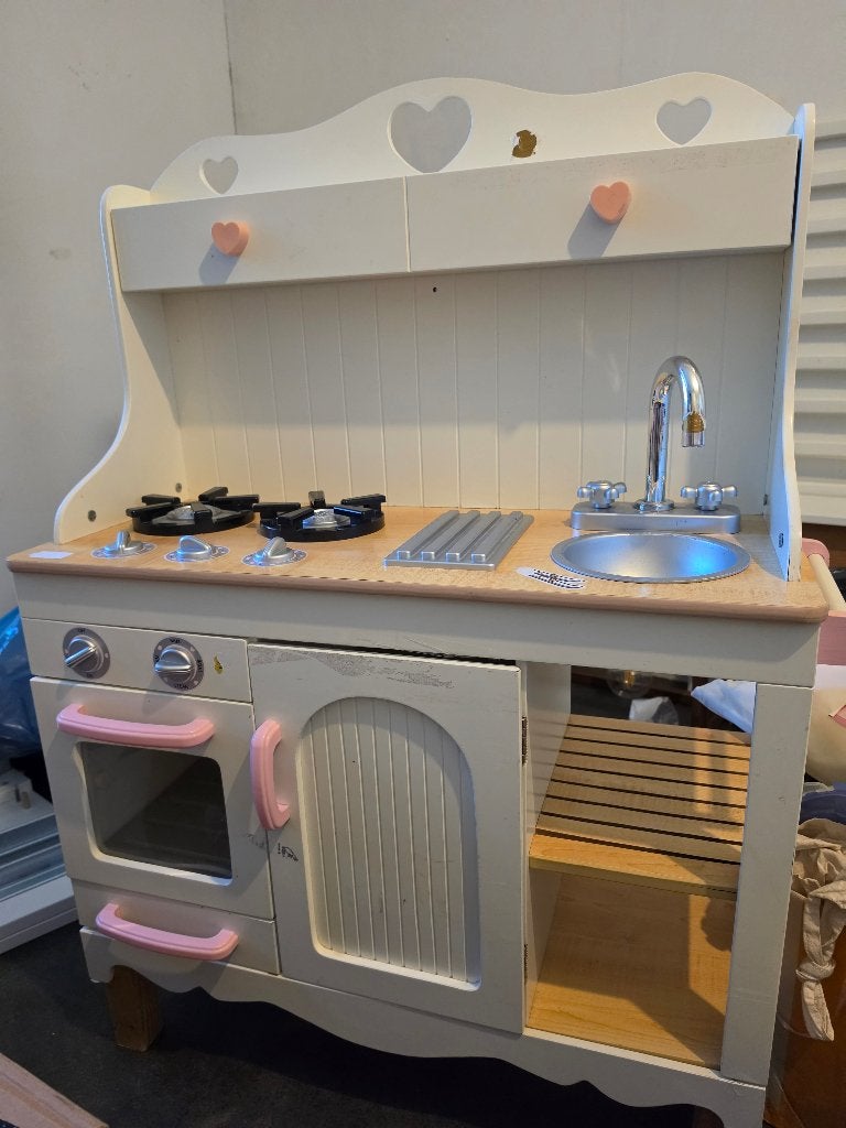 Kinderkeuken wit met roze handvatten - Zo goed als nieuw, Ophalen, Zo goed als nieuw, Hout, Speelkeuken