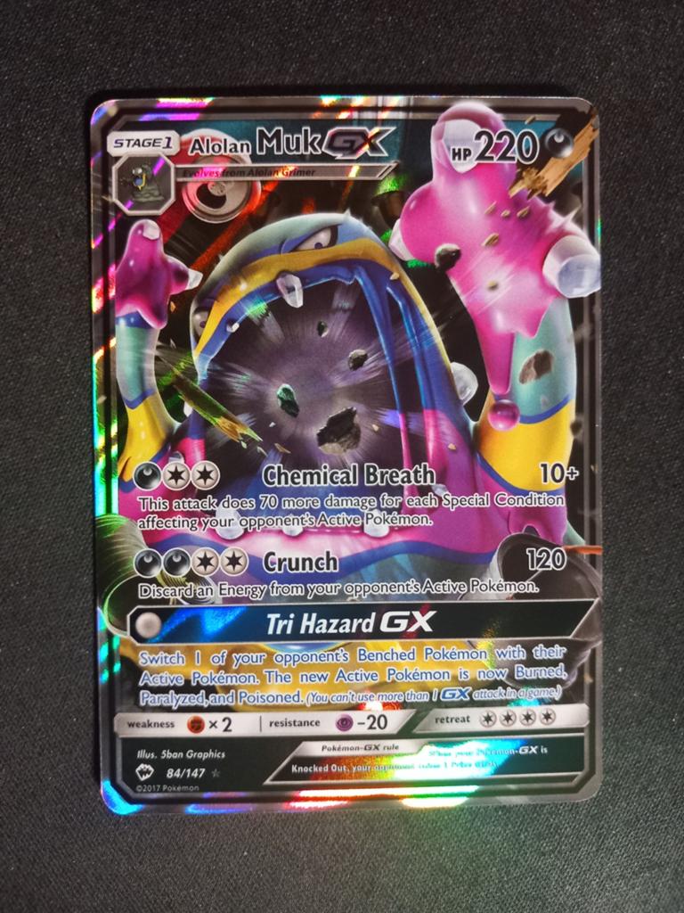 Pokemon Alolan Muk GX 84/147 Burning Shadows Ultra Rare NM, Verzenden, Zo goed als nieuw, Losse kaart, Foil