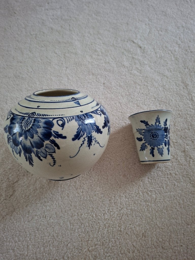 2 Delfts blauwe gemberpot en lepeltjes vaas, Ophalen of Verzenden
