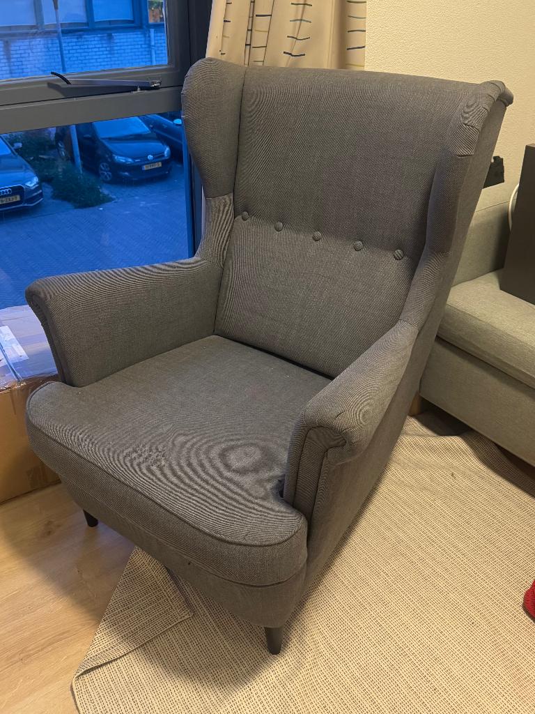 Ikea STRANDMON fauteuil grijs, Huis en Inrichting, Fauteuils, Ophalen, 75 tot 100 cm, Zo goed als nieuw, Stof