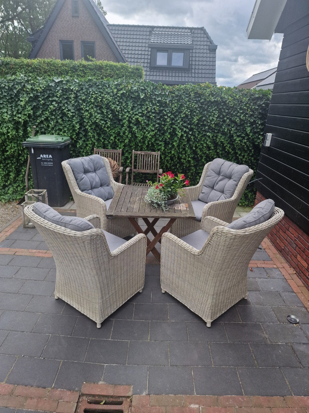 Mooie set van 4 wicker tuinstoelen incl. kussens, Ophalen, 4 zitplaatsen, Gebruikt, Wicker
