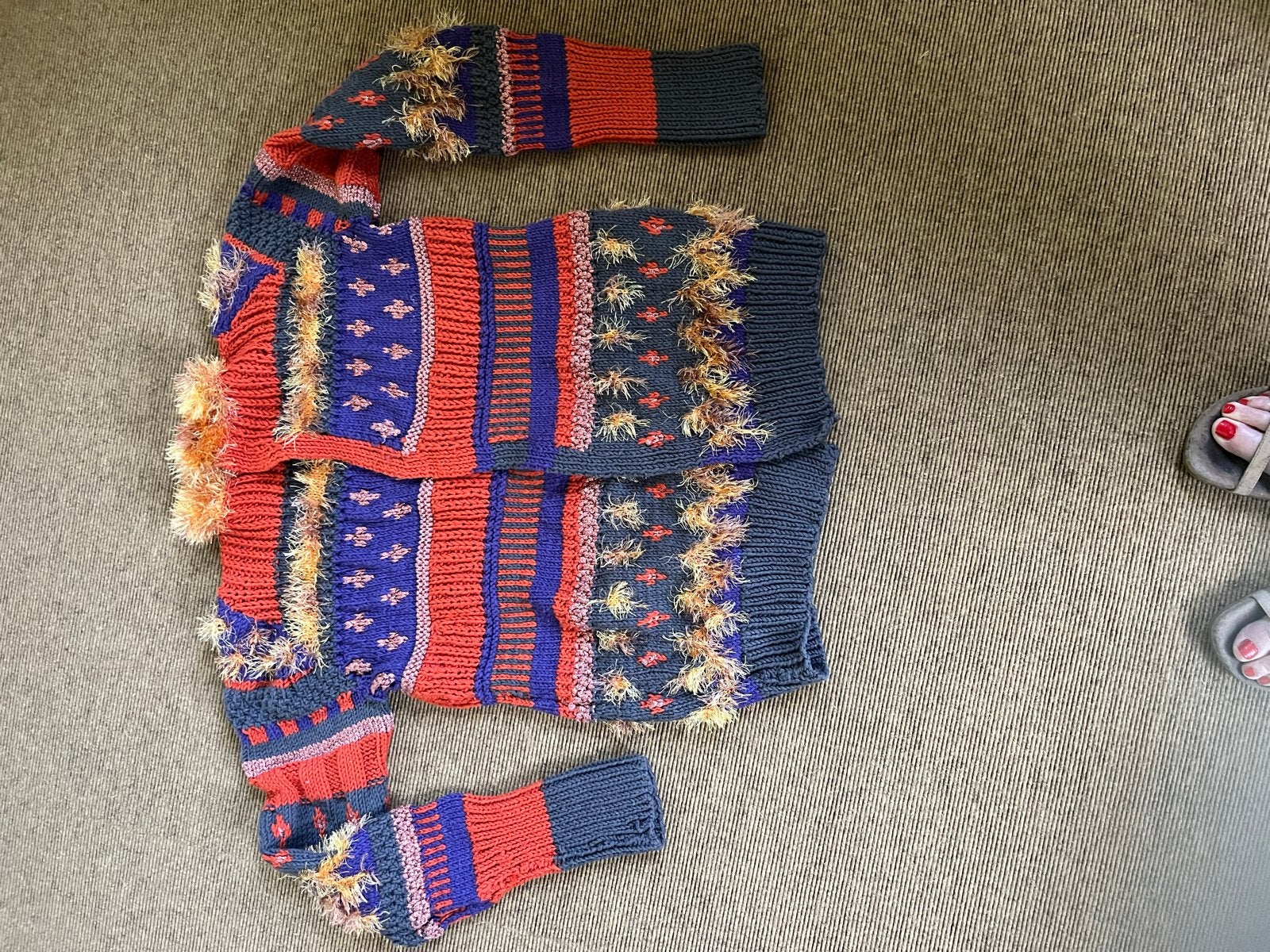 Zelfgebreid warm vest - Maat M-L, Ophalen of Verzenden, Gedragen, Maat 38/40 (M), Meerkleurig