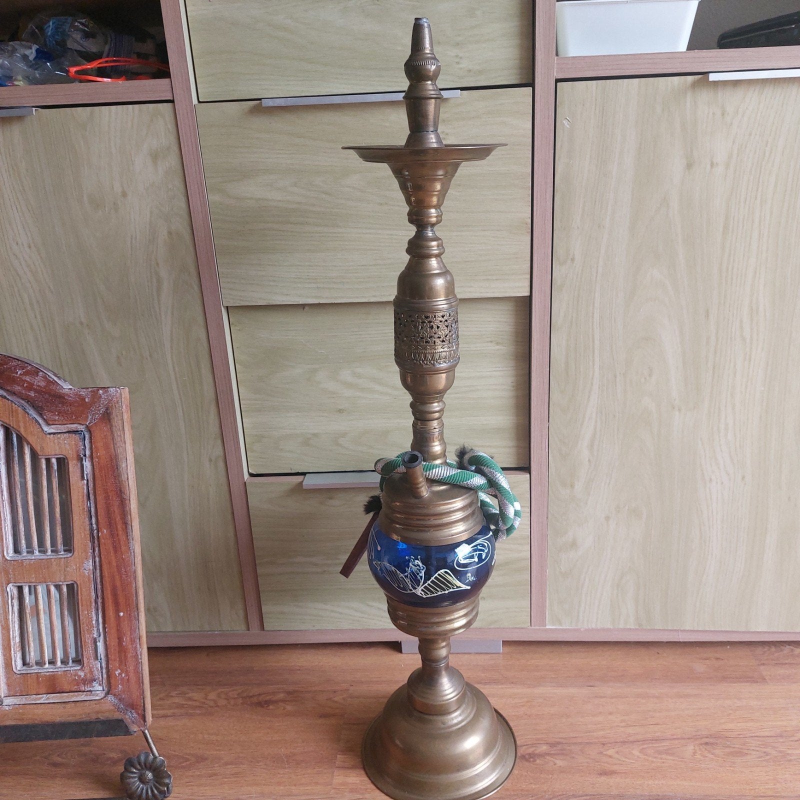 Vintage Shisha Waterpijp - Koper met Blauw Glas, Ophalen of Verzenden