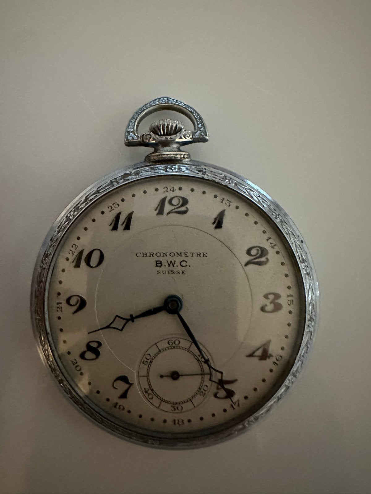 Vintage B.W.C. chronometer zakhorloge, 0.800 zilver., Ophalen of Verzenden