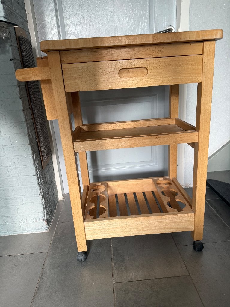 Houten keukentrolly, Ophalen, Gebruikt, Bruin, 50 tot 100 cm
