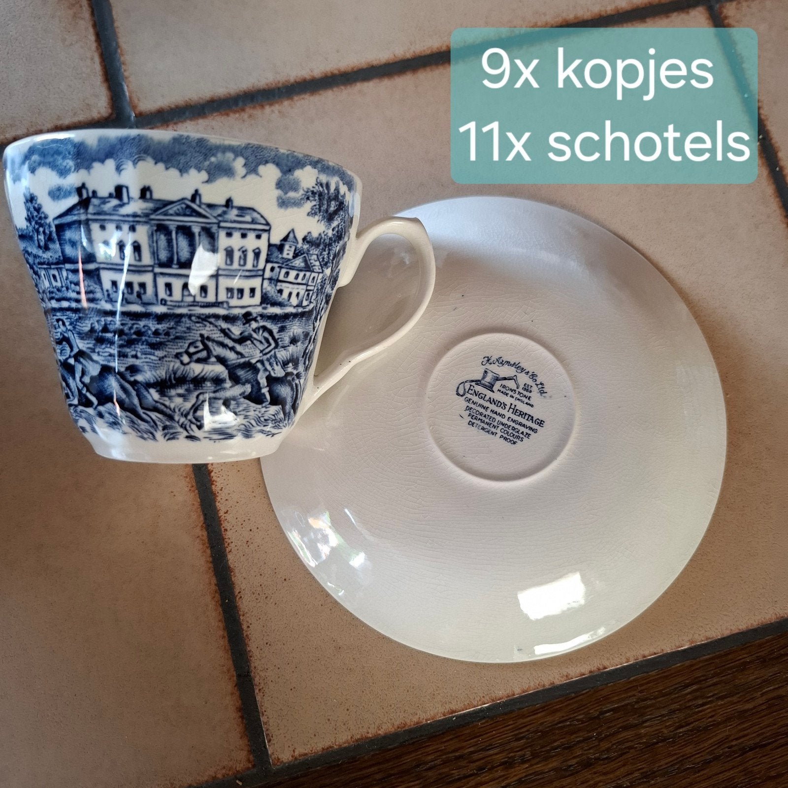 Englands Heritage kopjes en schotels - 9 kopjes, 11 schotel, Ophalen of Verzenden