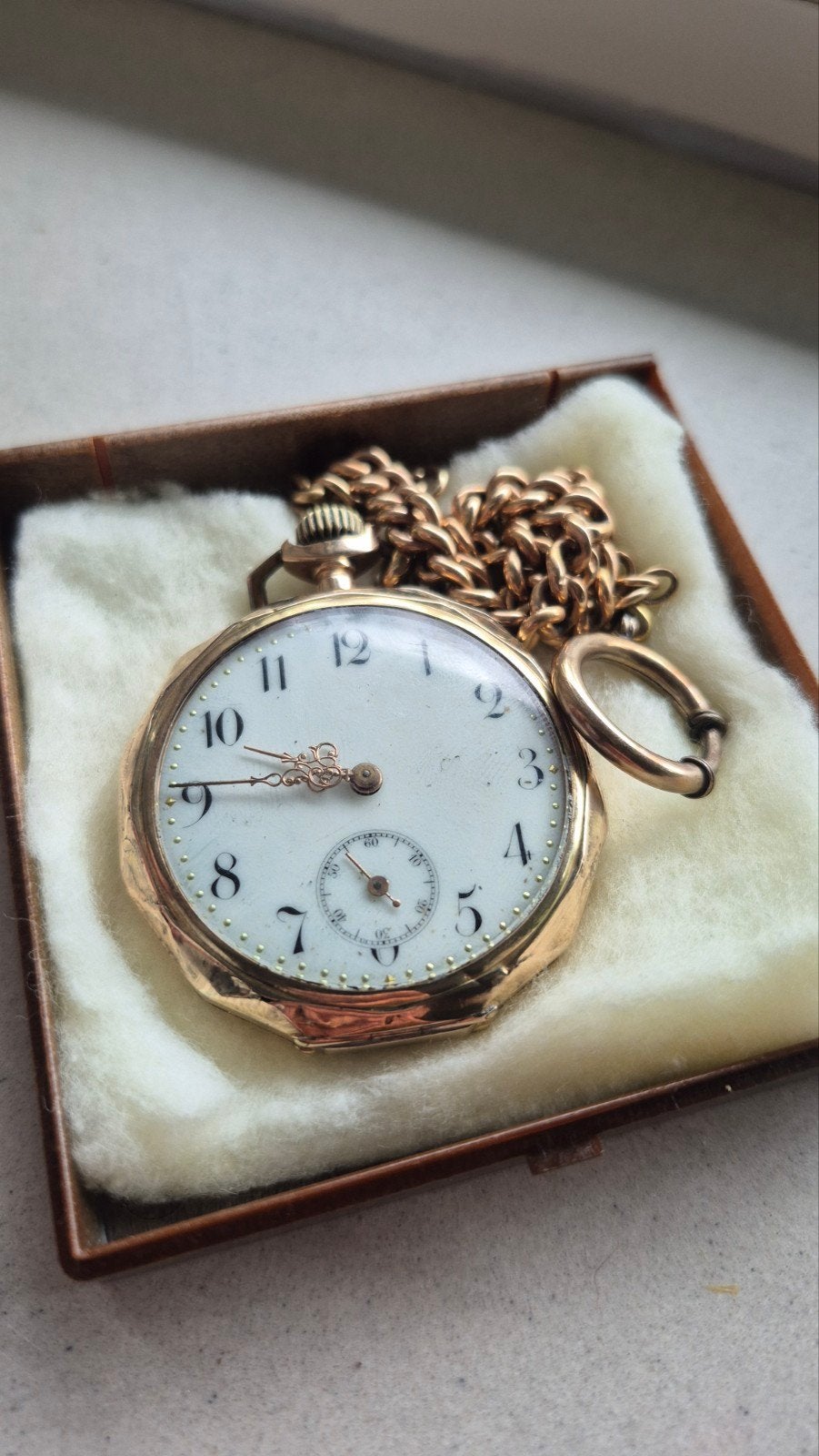 gouden zak horloge, Overige merken, 1900 tot 1930, Ophalen of Verzenden, Met ketting
