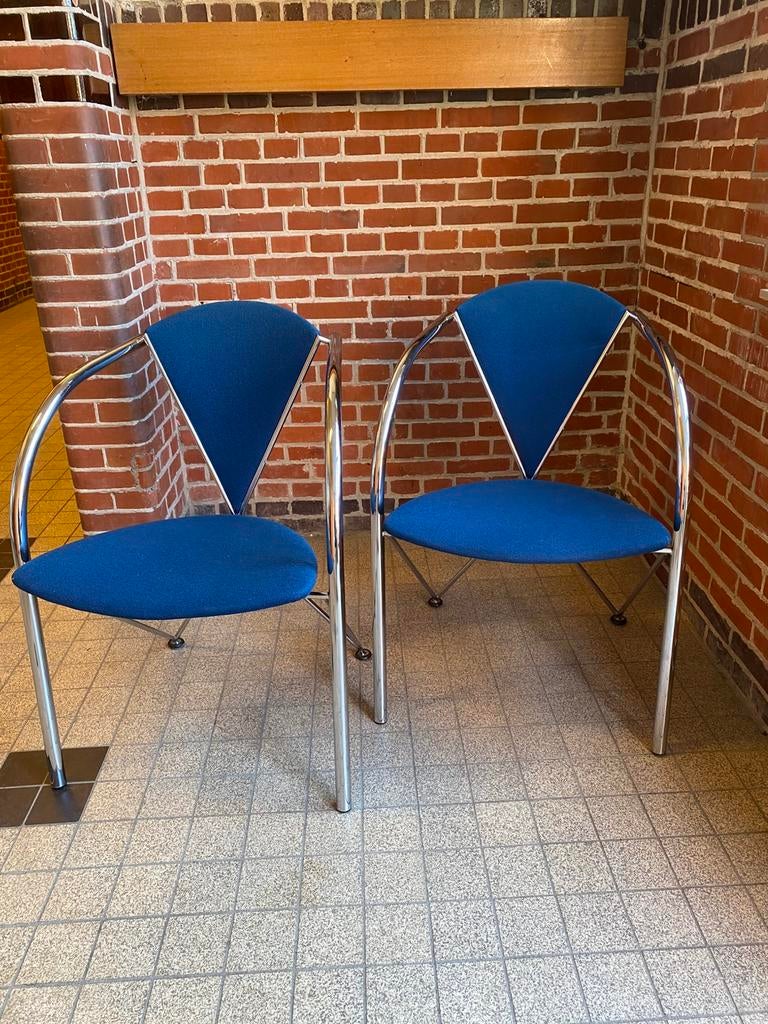 Set ARTIFORT post modern ‘80 design erg goede staat, Huis en Inrichting, Stoelen, Zo goed als nieuw, Twee, Metaal, Stof, Blauw