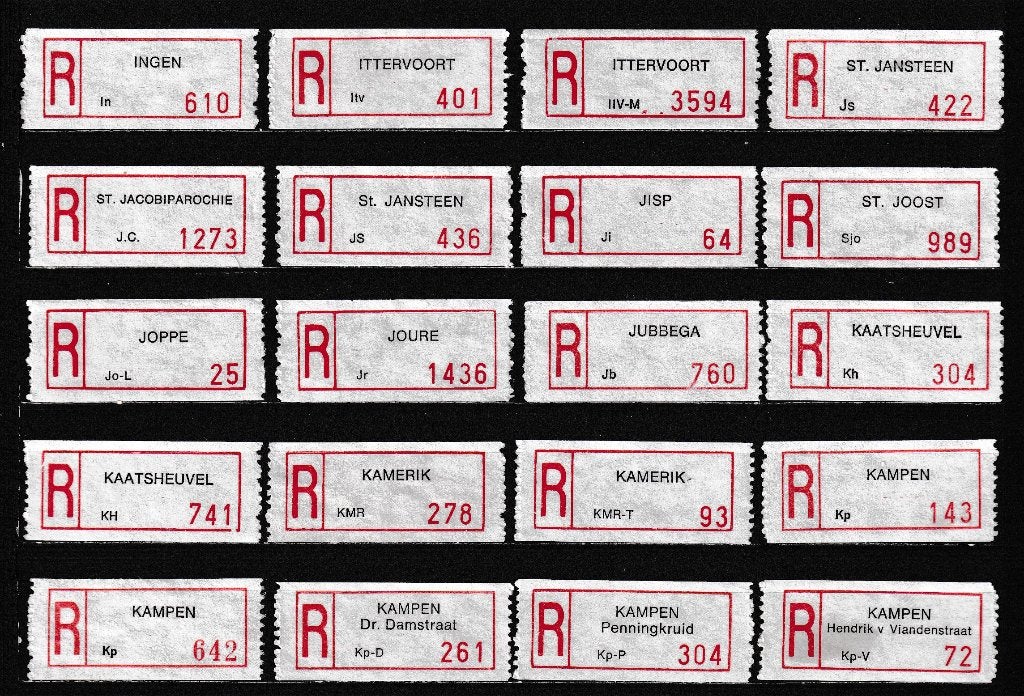 98 Aantekenstrookjes, Type 90, Letters  I, J en K, Verzenden, Na 1940, Gestempeld