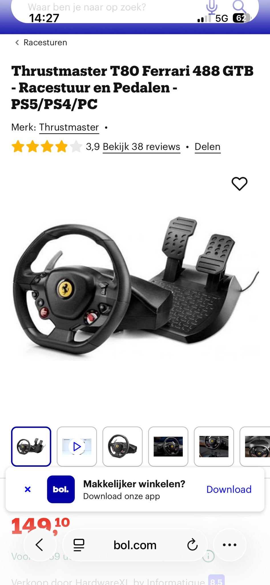 Thrustmaster T80 Ferrari 488 GTB Racestuur en Pedalen, Ophalen, Racestuur, Gebruikt, PlayStation