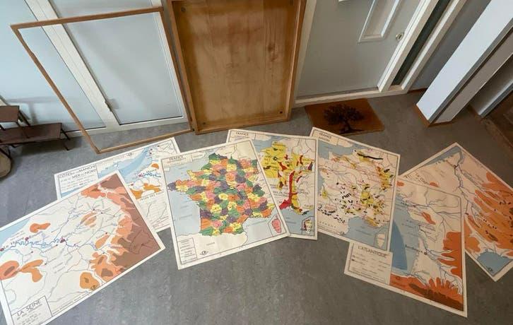 Zeldzame set franse school kaarten, vintage vijftig 96 x 81, Ophalen of Verzenden, Aardrijkskunde