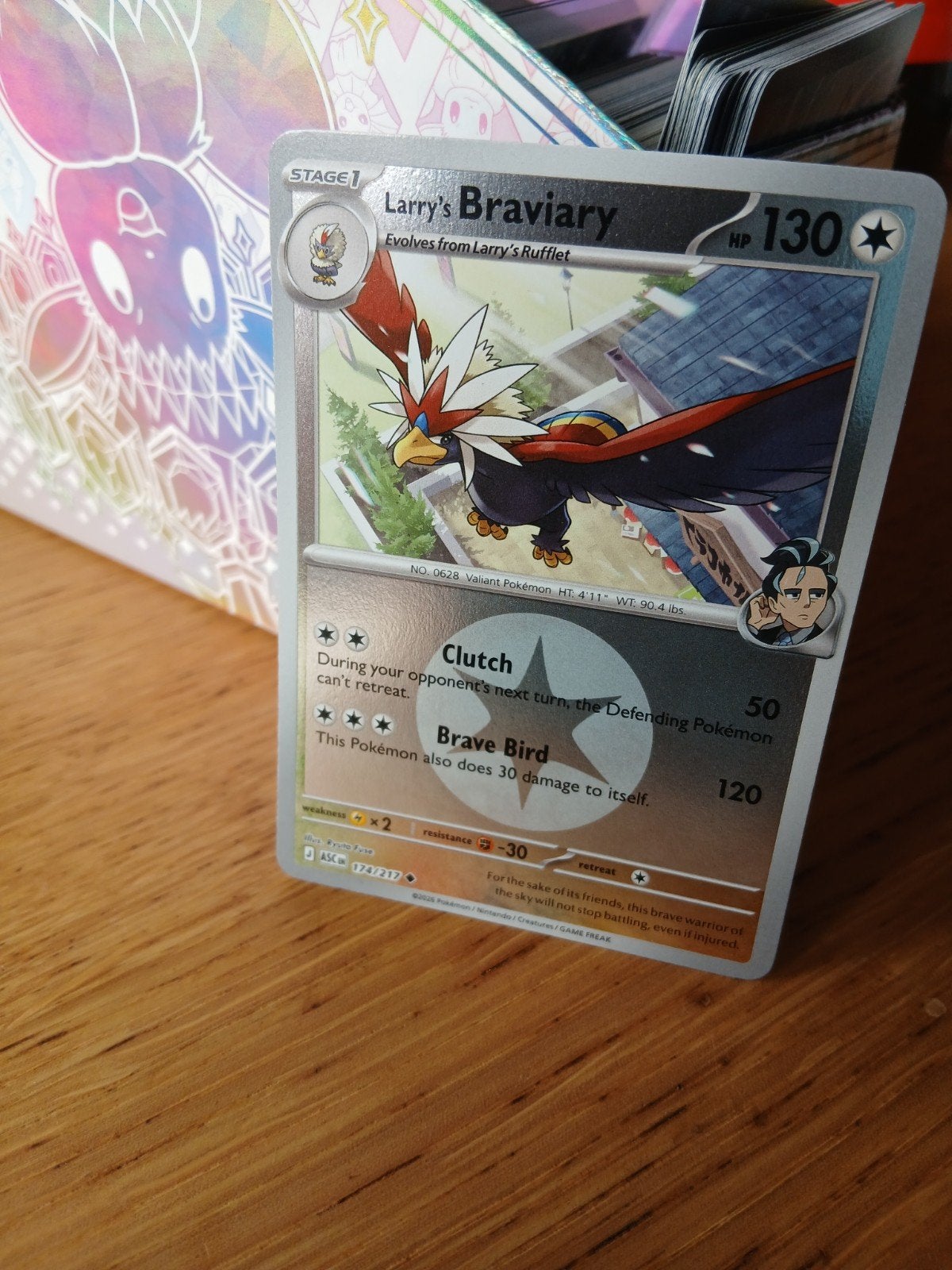 Larry's Braviary Pokémon Kaart - Zeldzaam en Glanzend, Ophalen of Verzenden, Zo goed als nieuw, Losse kaart, Foil