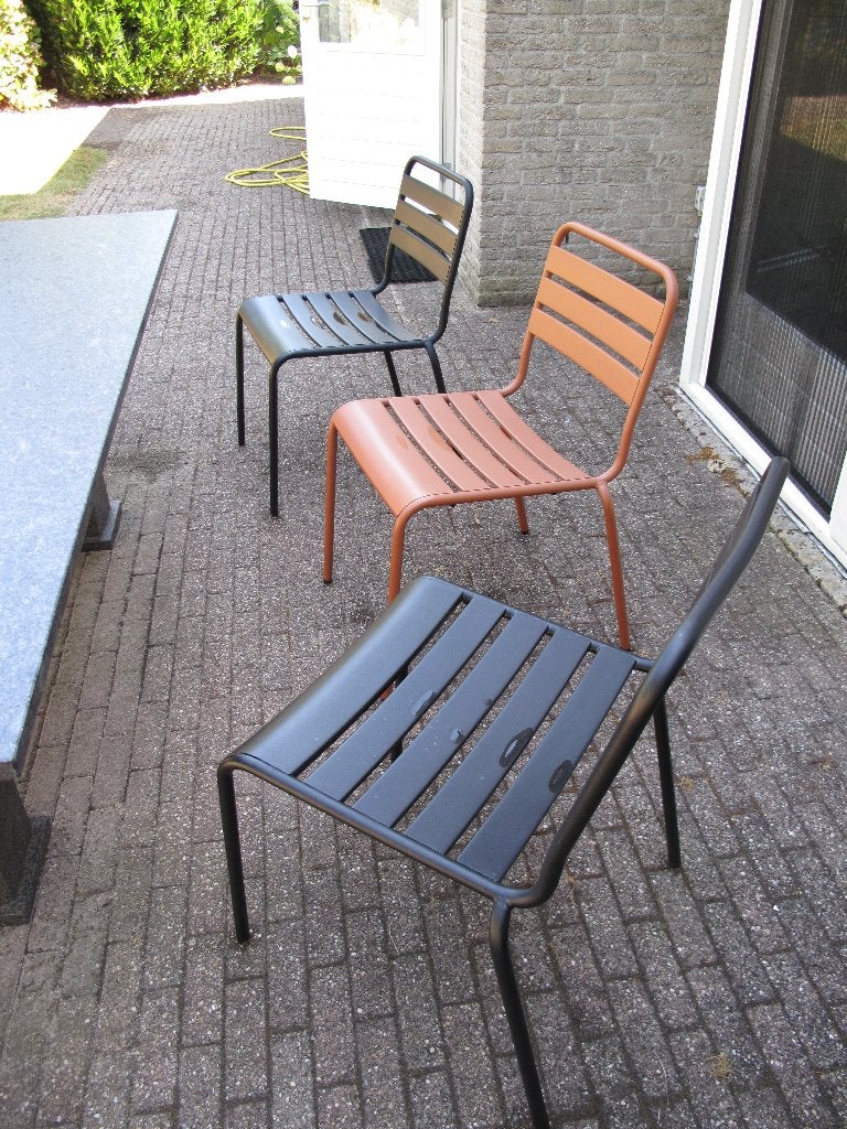 6 metalen tuinstoelen MAXIMA VIDA, zwart en roestbruin, Ophalen, Gebruikt, Metaal, Stapelbaar