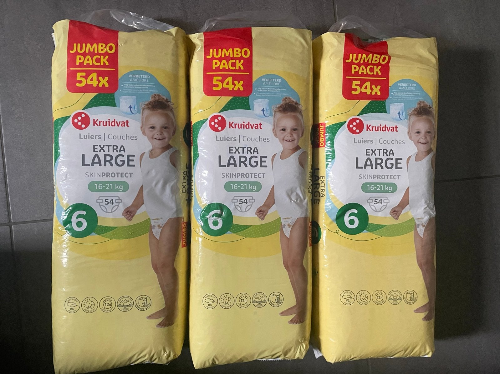 3x Kruidvat Luiers Extra Large Maat 6 (16-21 kg) Jumbo Pack, Ophalen of Verzenden, Nieuw