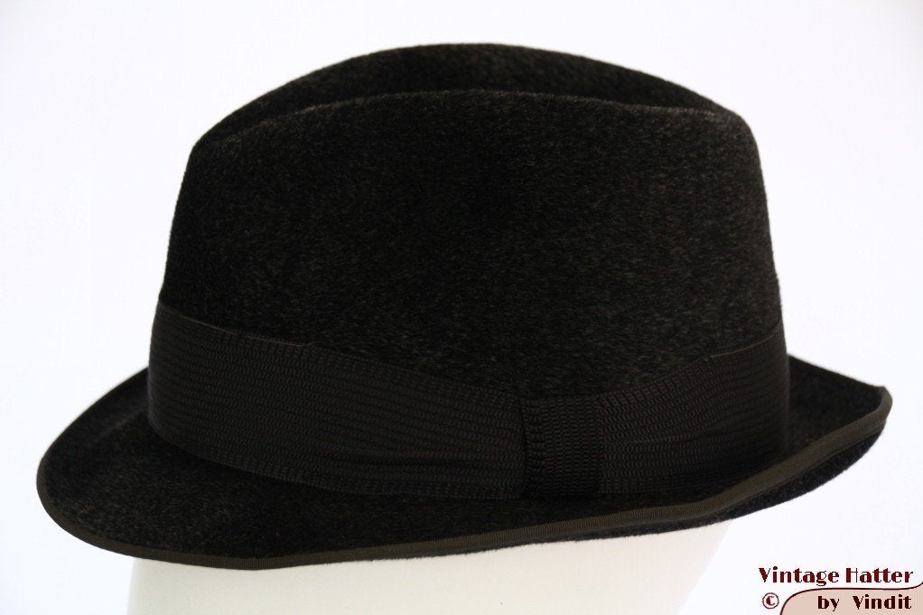Vintage Gleufhoed Davos donker grijs haarvilt 58,5, Hoed, Davos, Ophalen of Verzenden, 58 of 59 cm (L, 7¼ of ⅜ inch)