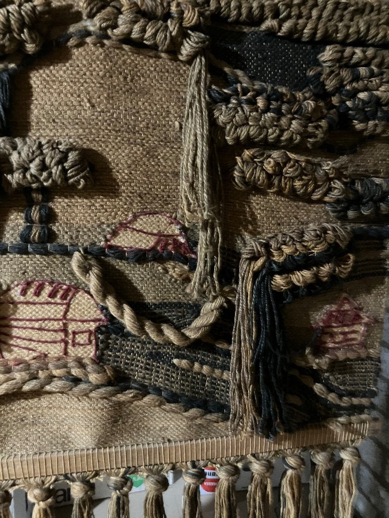 Vintage wandkleed met franjes en textuur, Gebruikt, Ophalen of Verzenden, Handgemaakt, 60 cm