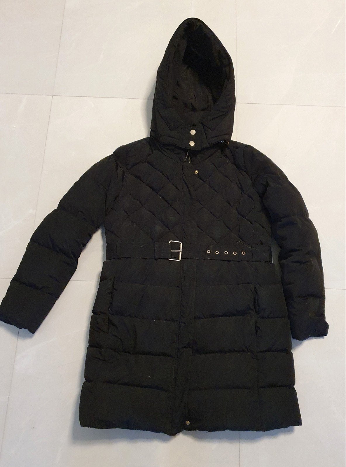 Mango gewatteerde jas met riem - Maat M, Kleding | Dames, Maat 38/40 (M), Mango, Zwart, Ophalen of Verzenden