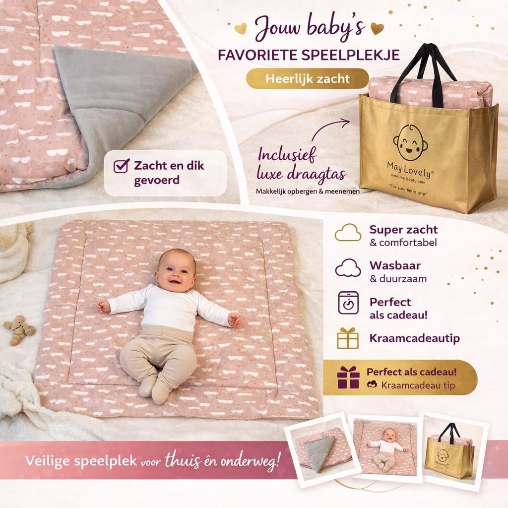 Speelkleed 145x145 cm – May Lovely - Oudroze/Grijs Wolken, Ophalen of Verzenden, Nieuw