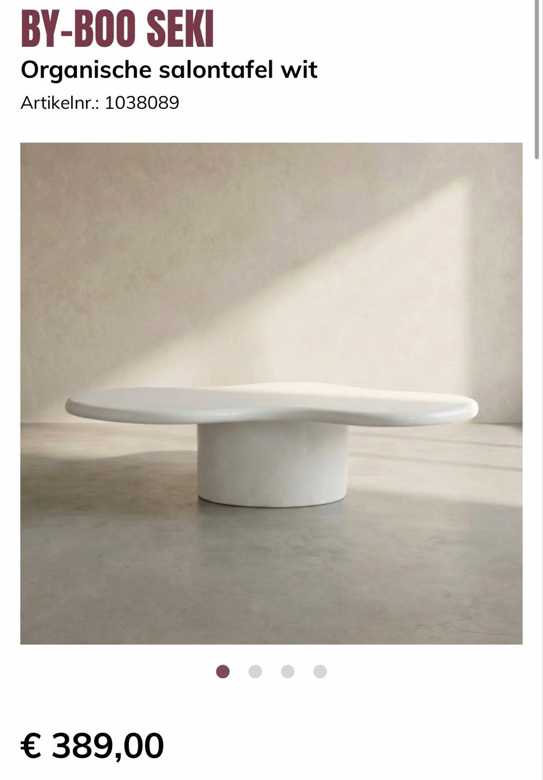 By-Boo Organische Salontafel Wit - Nieuw in Doos, Huis en Inrichting, Ophalen, Overige materialen, 100 tot 150 cm, 50 tot 100 cm