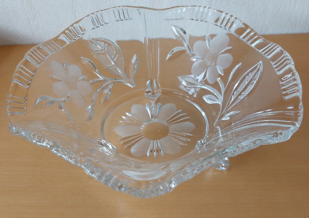 vintage kristallen schaal - oude (fruit)schaal van kristal, Ophalen, Overige materialen, Gebruikt, Schaal