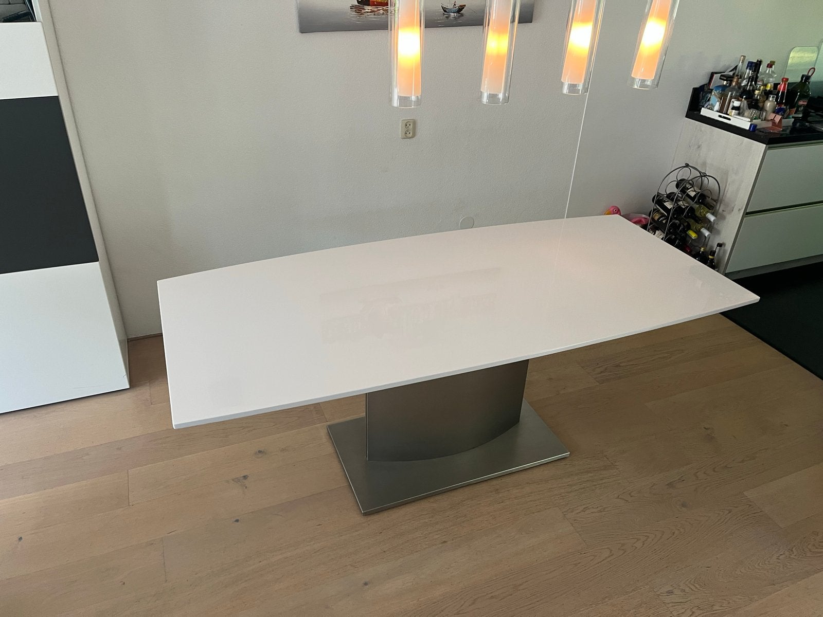 Moderne hoogglans eettafel, Huis en Inrichting, Tafels | Eettafels, Ophalen, 50 tot 100 cm, Vijf personen of meer, 150 tot 200 cm