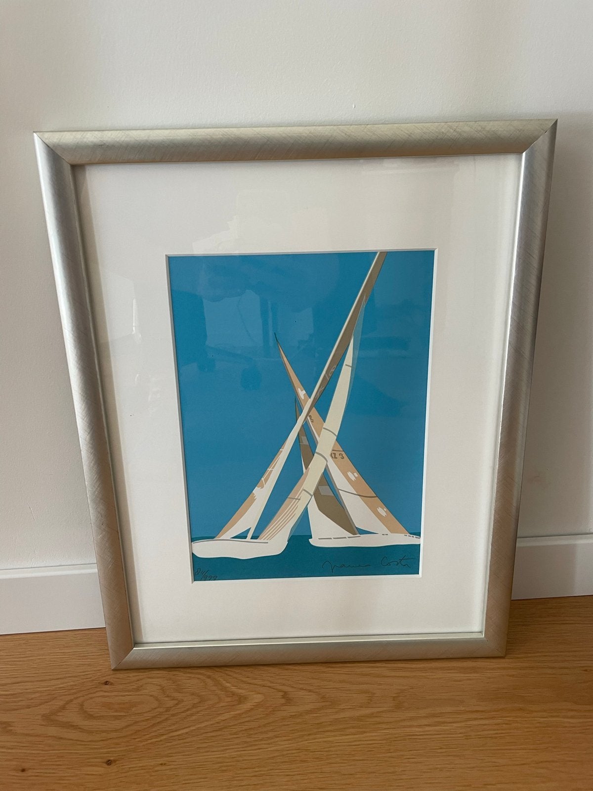 Gesigneerde en genummerde zeefdruk van zeilboten, Antiek en Kunst, Kunst | Litho's en Zeefdrukken, Gelimiteerde oplage, Ophalen of Verzenden