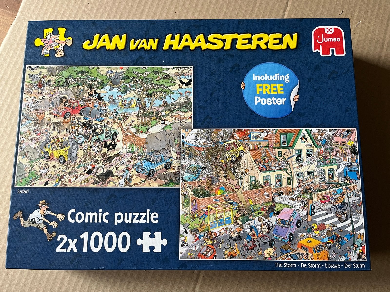 Jan van Haasteren 2x1000 stukjes - De Storm & Safari, Ophalen of Verzenden, 500 t/m 1500 stukjes, Zo goed als nieuw, Legpuzzel