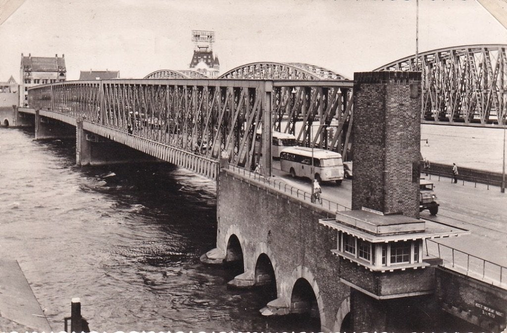 744W Rotterdam Willemsbrug Maasbrug RET-autobus 1957, Ophalen of Verzenden, 1940 tot 1960, Gelopen, Zuid-Holland